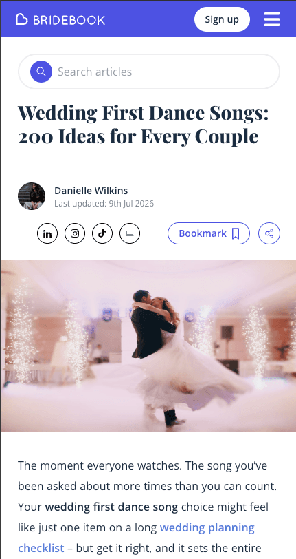 A wedding site article listing 200 first dance song ideas